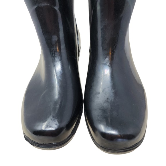 Torrid Rain Boots sz 9 Knee High Black Glossy Wide Calf Buckle Waterproof Rubber - Picture 4 of 12
